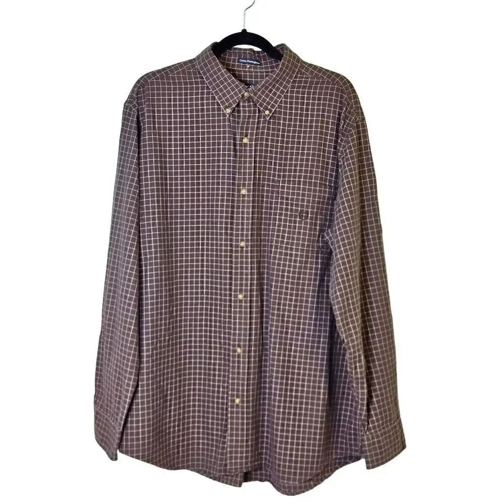 Chaps Cotton Herringbone Brown Button Down Shirt. Size XL.